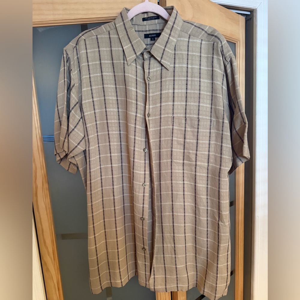 Alfani Men's Casual Plaid Button Down Shirt - Tan and Brown